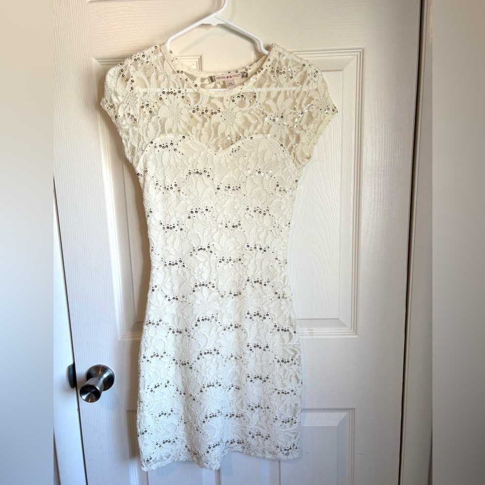 Chelsea and Violet Elegant Lace Dress in Ivory